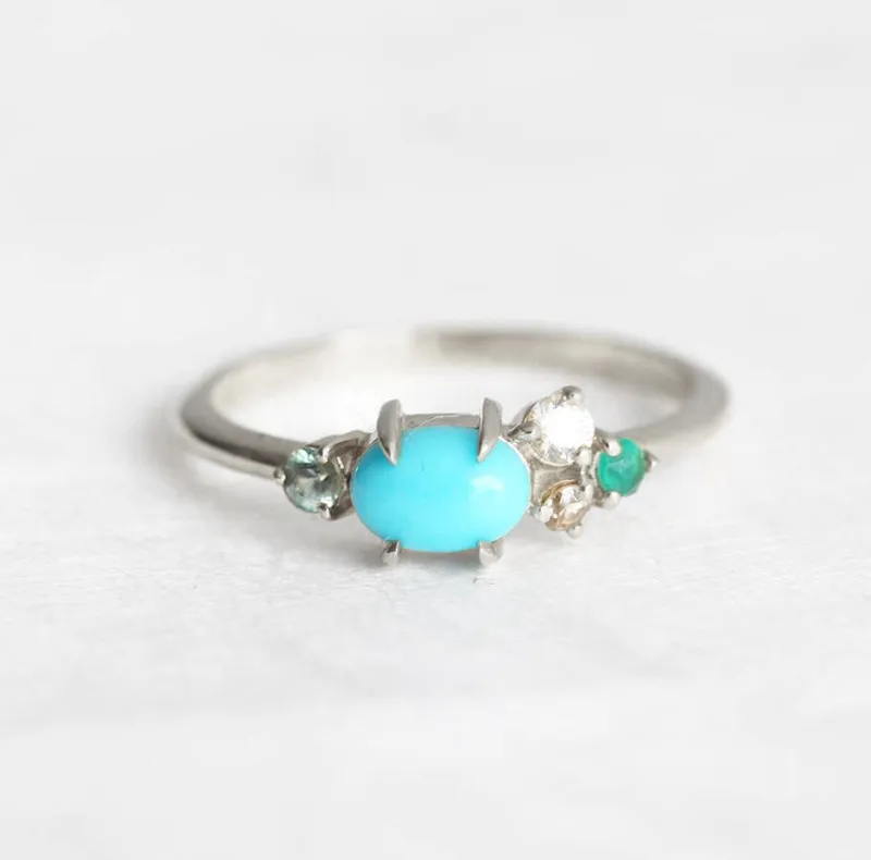 Brennan Oval Turquoise Cluster Ring view 8