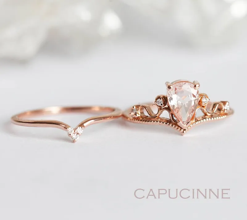 BRIA PEAR MORGANITE RING SET vy 2