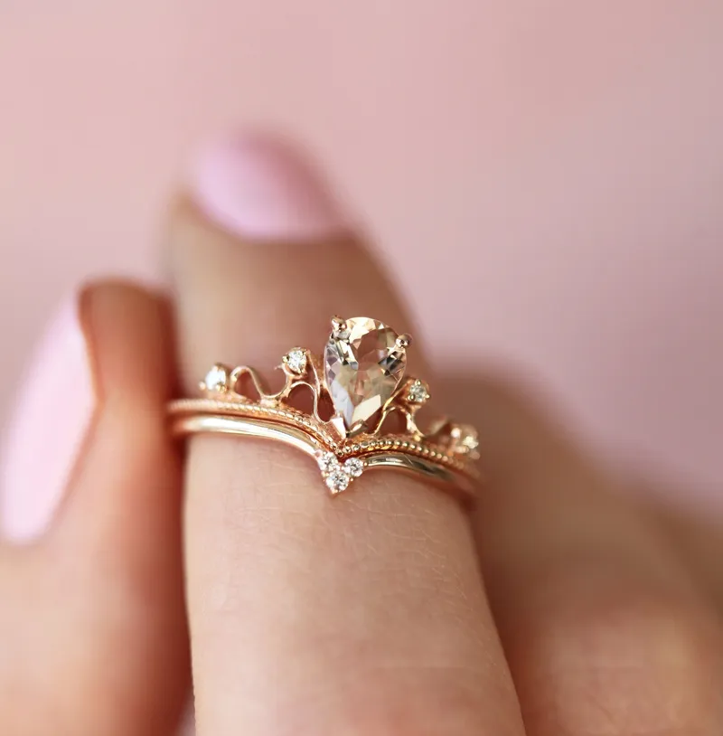 BRIA PEAR MORGANITE RING SET vy 3