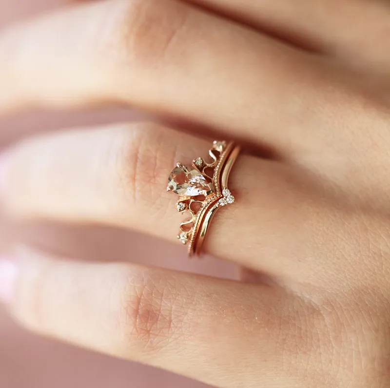 BRIA PEAR MORGANITE RING SET vy 4