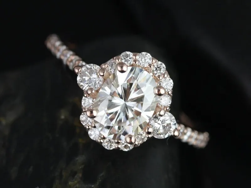 1.50ct Bridgette 8x6mm 14kt Moissanite Diamond Unique Oval Halo Ring vy 4