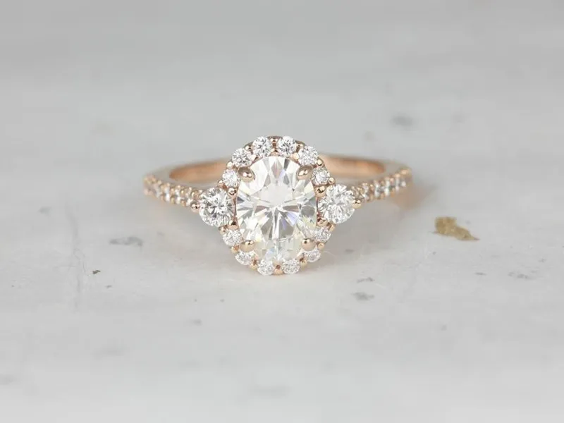 1.50ct Bridgette 8x6mm 14kt Moissanite Diamond Unique Oval Halo Ring diamond oval cut engagement ring