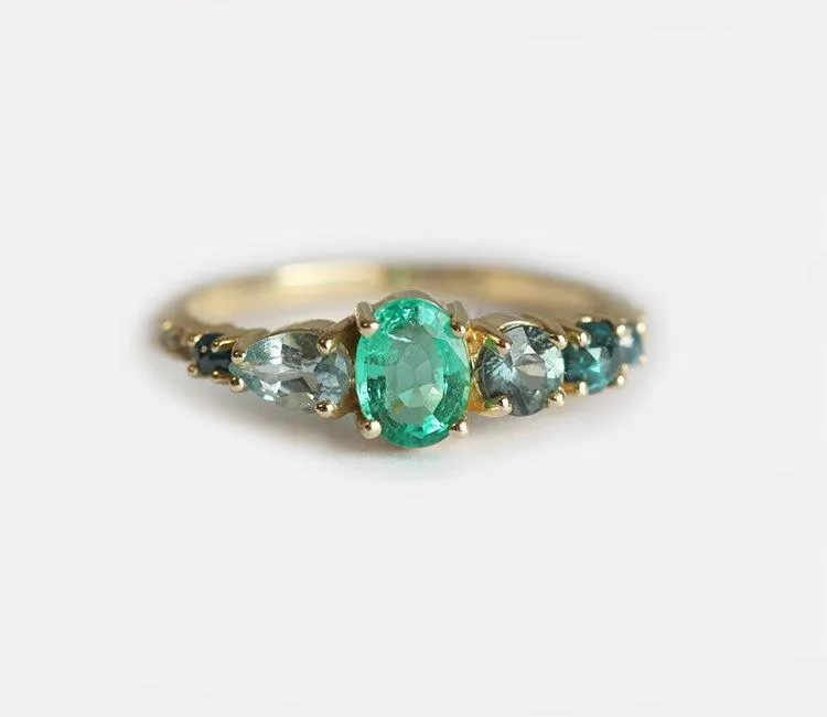 Brighton Oval Emerald Cluster Ring green emerald emerald cut engagement ring