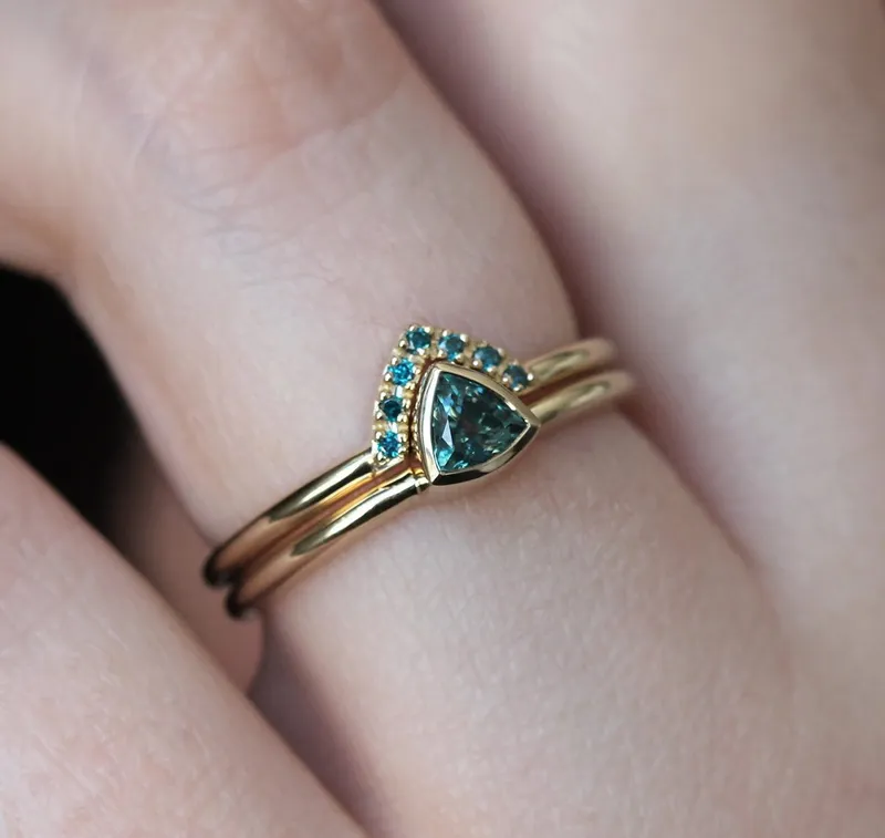 Brooke Trillion-Cut Teal Sapphire Ring view 2