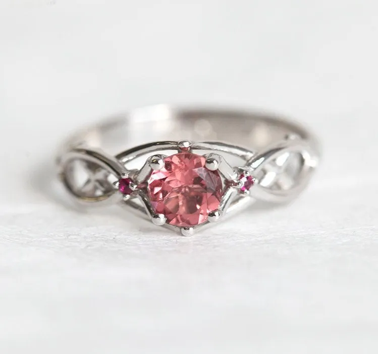 CELTIC KNOT RING, 14K GOLD CELTIC RING pink round cut engagement ring