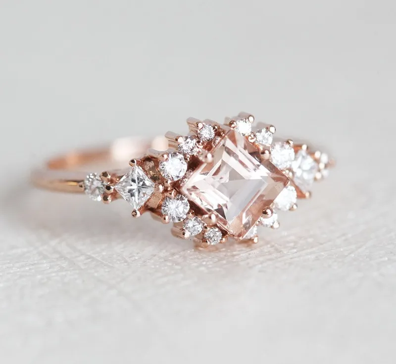 Chiara Peach Morganite Diamond Cluster Ring view 2