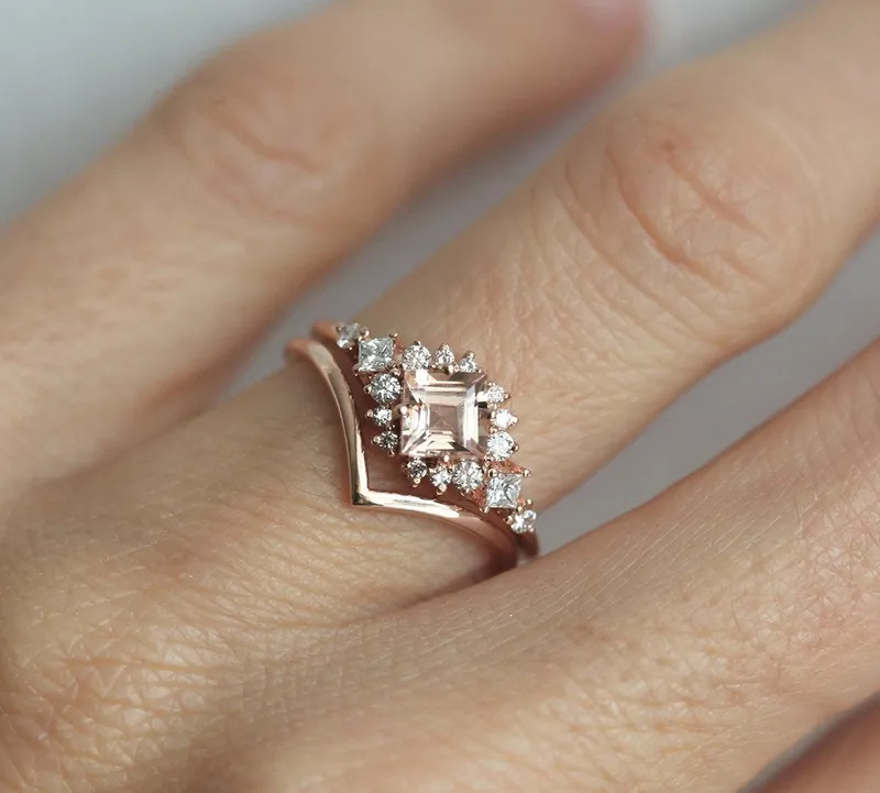 Chiara Peach Morganite Diamond Cluster Ring view 3