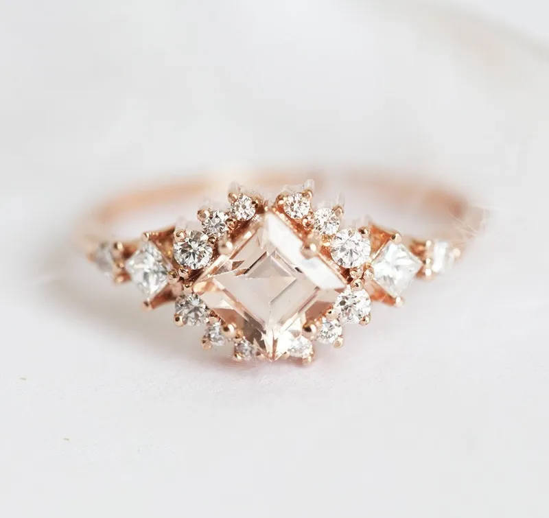 Chiara Peach Morganite Diamond Cluster Ring view 4