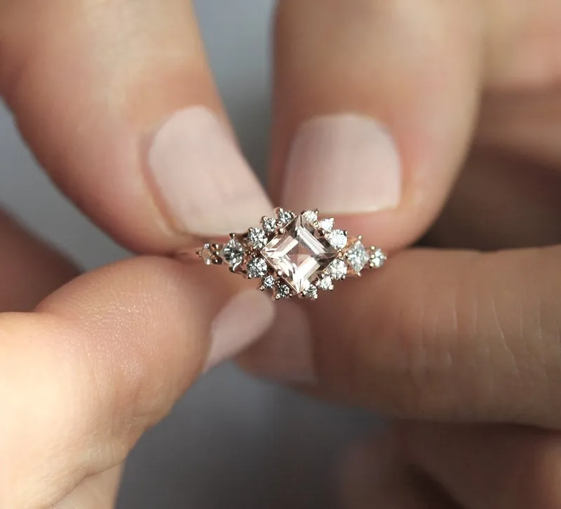 Chiara Peach Morganite Diamond Cluster Ring view 5