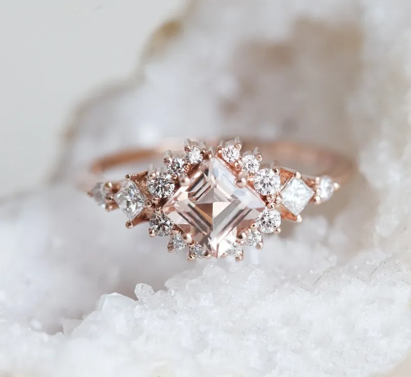 Chiara Peach Morganite Diamond Cluster Ring view 6