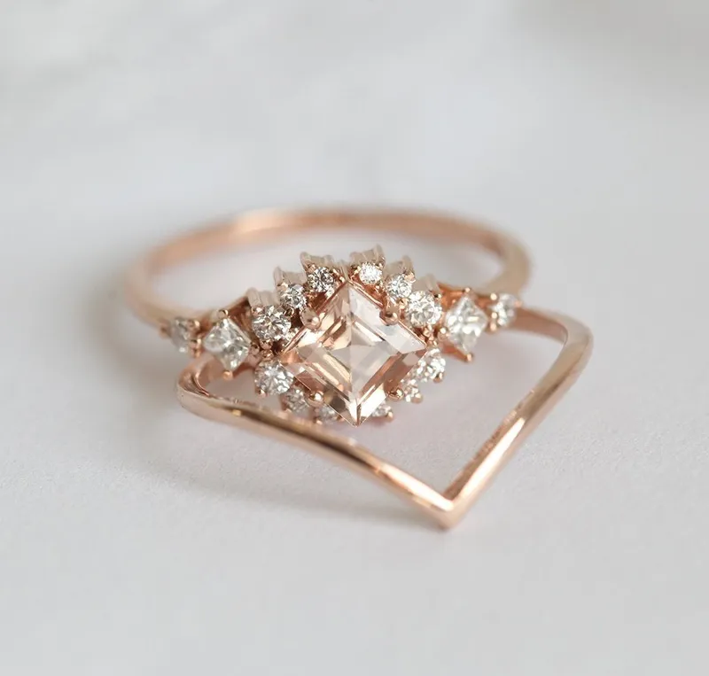 Chiara Peach Morganite Diamond Cluster Ring view 7