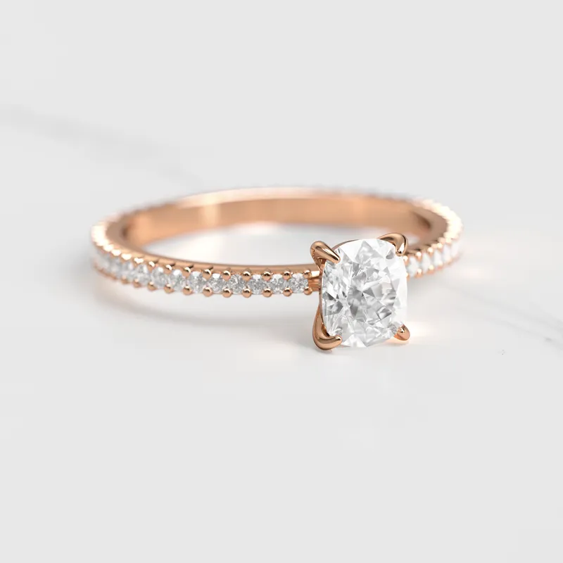 CUSHION FULL PAVE TAPERED DIAMOND RING view 2