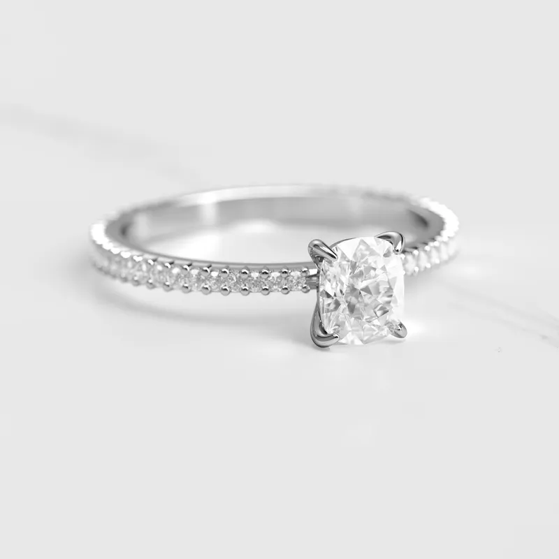 CUSHION FULL PAVE TAPERED DIAMOND RING view 3