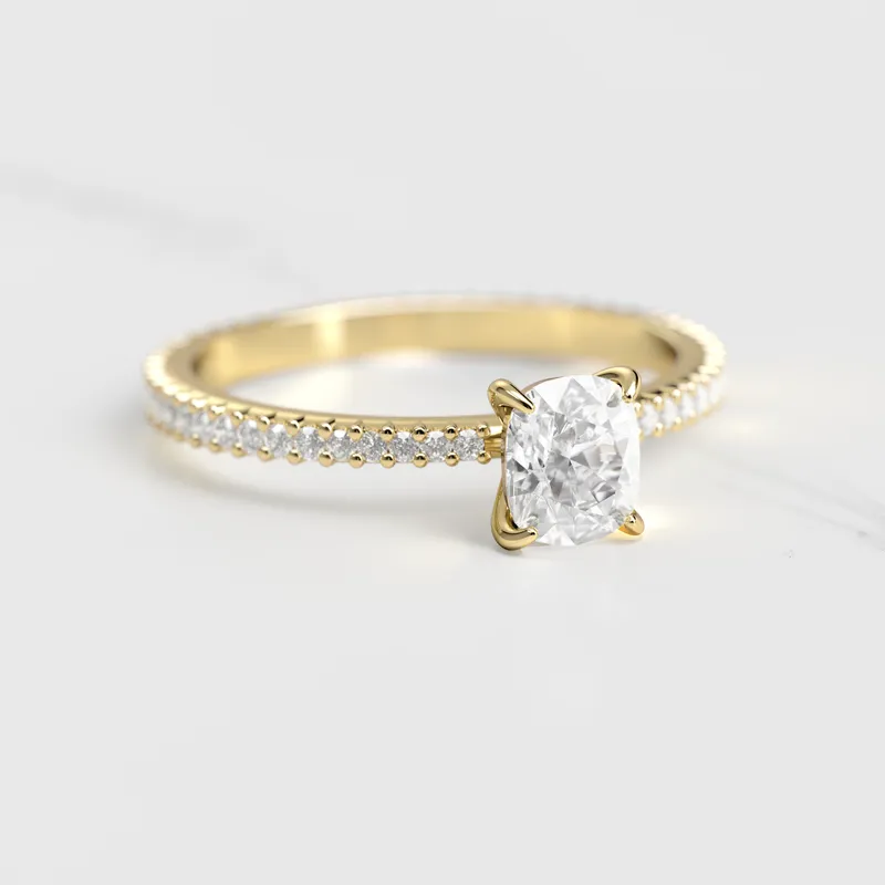 CUSHION FULL PAVE TAPERED DIAMOND RING diamond cushion cut engagement ring