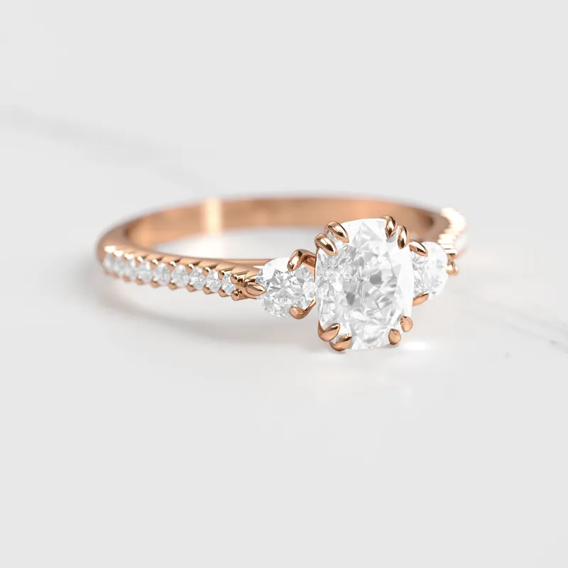 CUSHION HALF PAVE DIAMOND RING WITH ACCENT STONES view 2