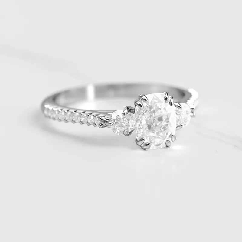 CUSHION HALF PAVE DIAMOND RING WITH ACCENT STONES view 3