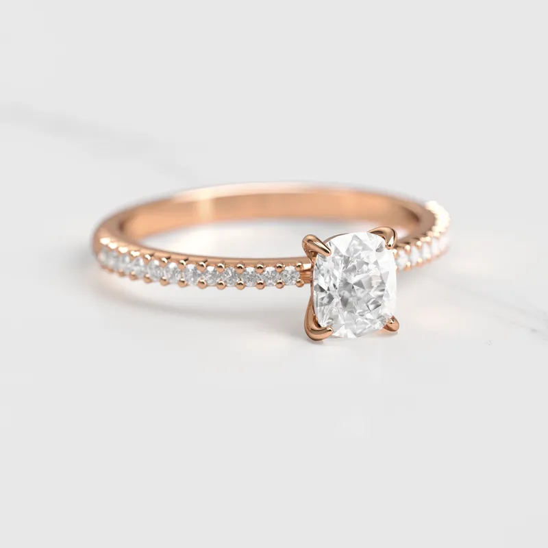 CUSHION HALF PAVE TAPERED DIAMOND RING view 2