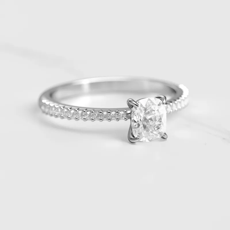 CUSHION HALF PAVE TAPERED DIAMOND RING view 3