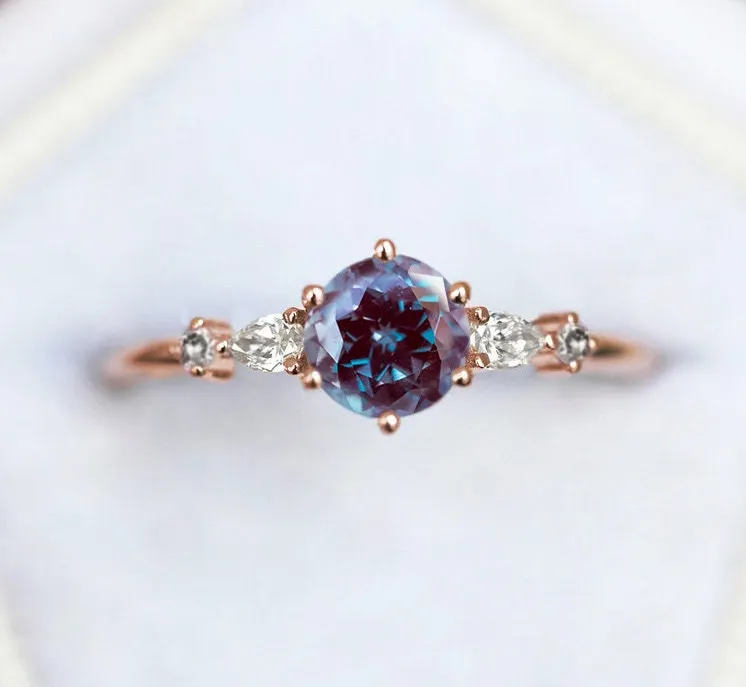 Calliope Alexandrite & Diamond Ring round cut engagement ring