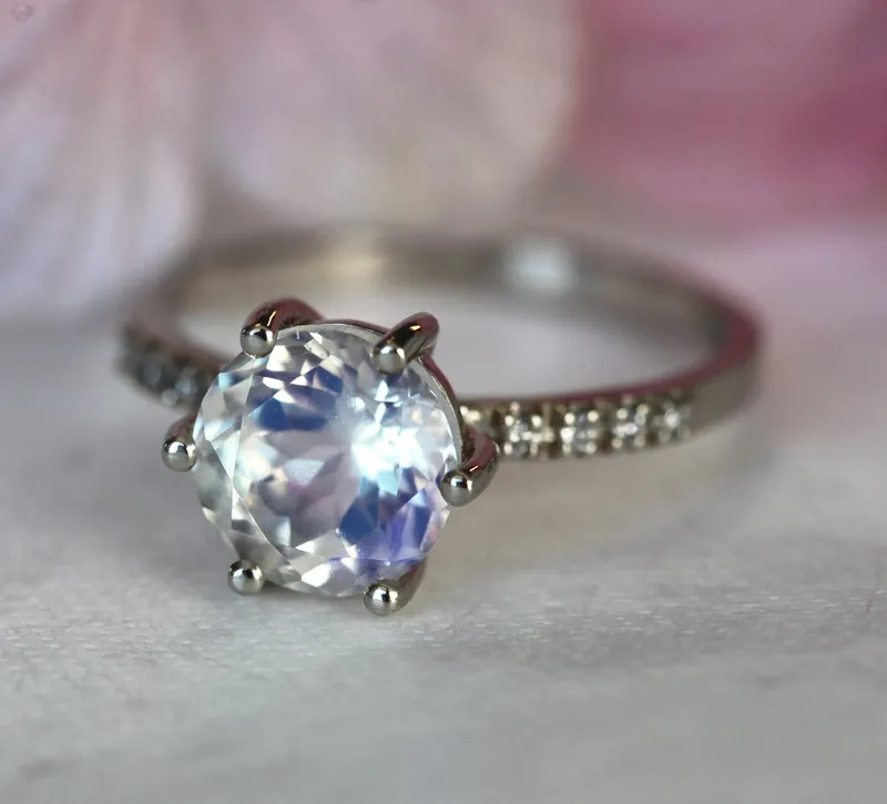 Calvin Rainbow Moonstone Diamond Ring view 2