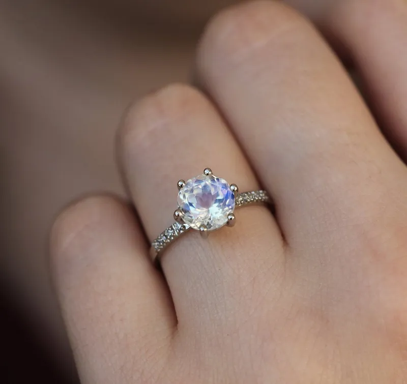 Calvin Rainbow Moonstone Diamond Ring view 3