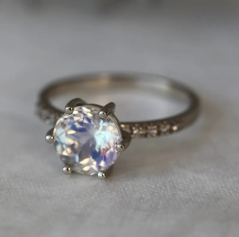 Calvin Rainbow Moonstone Diamond Ring view 4