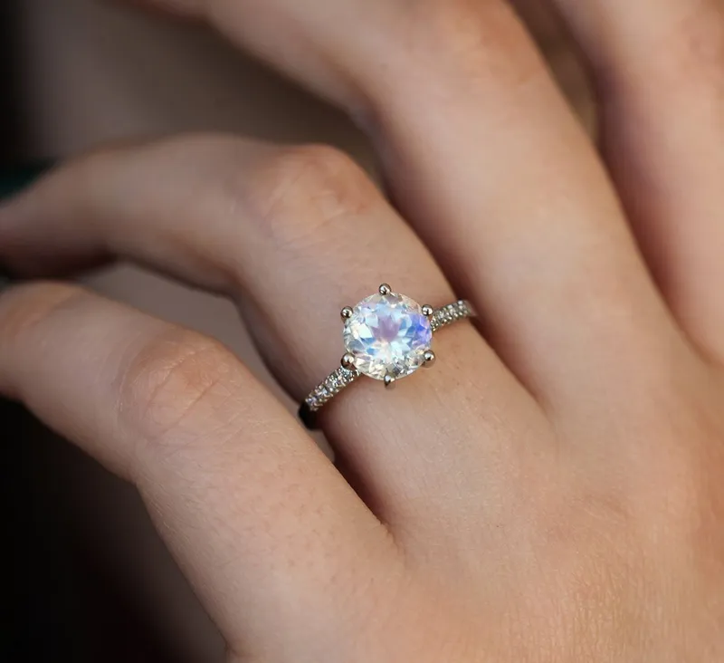 Calvin Rainbow Moonstone Diamond Ring view 5