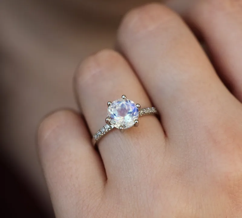 Calvin Rainbow Moonstone Diamond Ring view 6