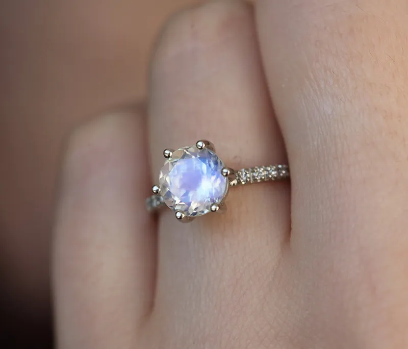 Calvin Rainbow Moonstone Diamond Ring view 7