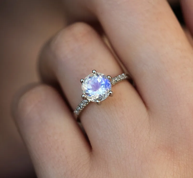 Calvin Rainbow Moonstone Diamond Ring round cut engagement ring