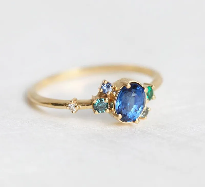 CAPELLA BLUE SAPPHIRE EMERALD DIAMOND CLUSTER RING view 8
