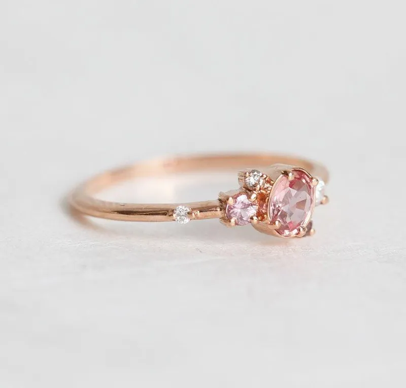 CAPELLA PEACH SAPPHIRE DIAMOND CLUSTER RING view 2
