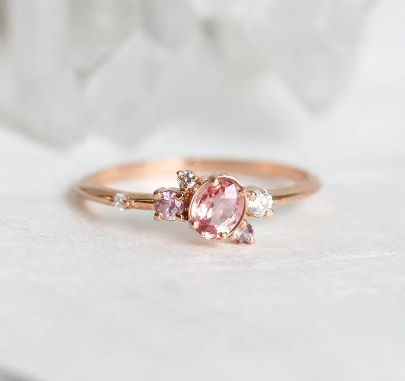 CAPELLA PEACH SAPPHIRE DIAMOND CLUSTER RING view 3