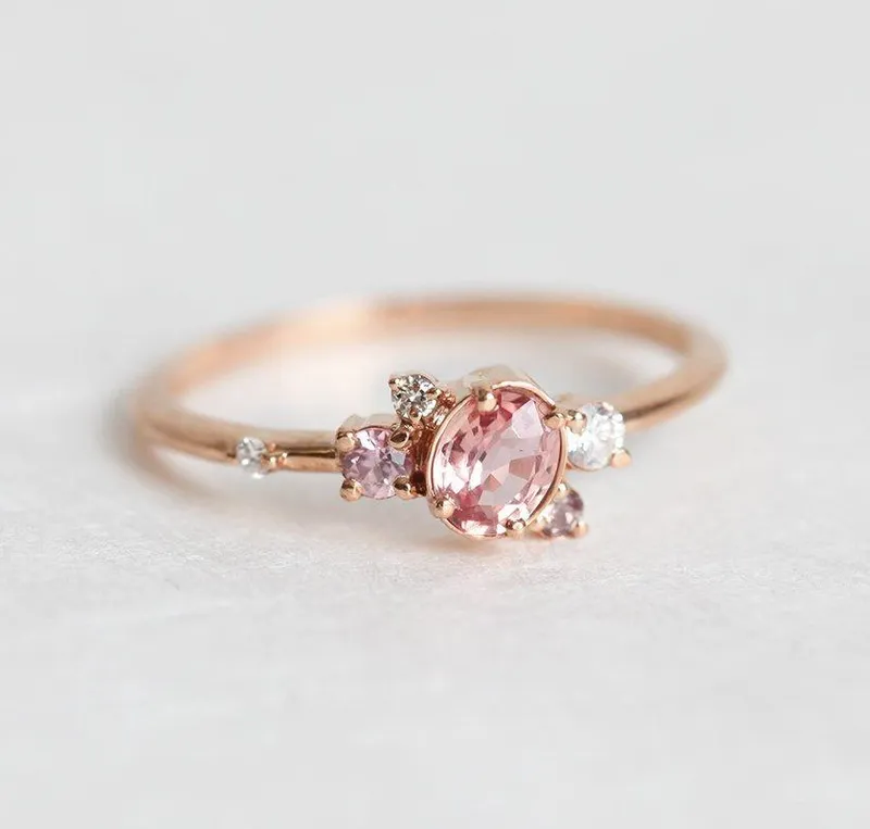 CAPELLA PEACH SAPPHIRE DIAMOND CLUSTER RING view 4