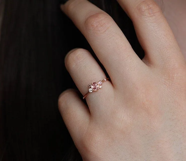 CAPELLA PEACH SAPPHIRE DIAMOND CLUSTER RING view 5