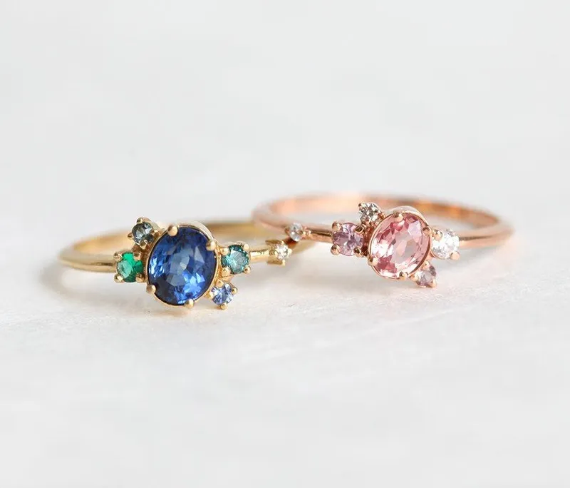 CAPELLA PEACH SAPPHIRE DIAMOND CLUSTER RING view 7