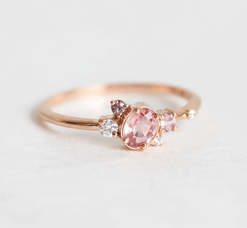 CAPELLA PEACH SAPPHIRE DIAMOND CLUSTER RING pink sapphire oval cut engagement ring