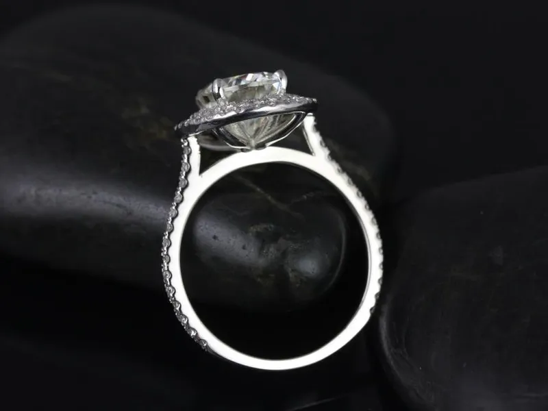 3ct Cara 10x8mm 14kt Gold Moissanite Diamonds Dainty Oval Double Halo Ring view 7