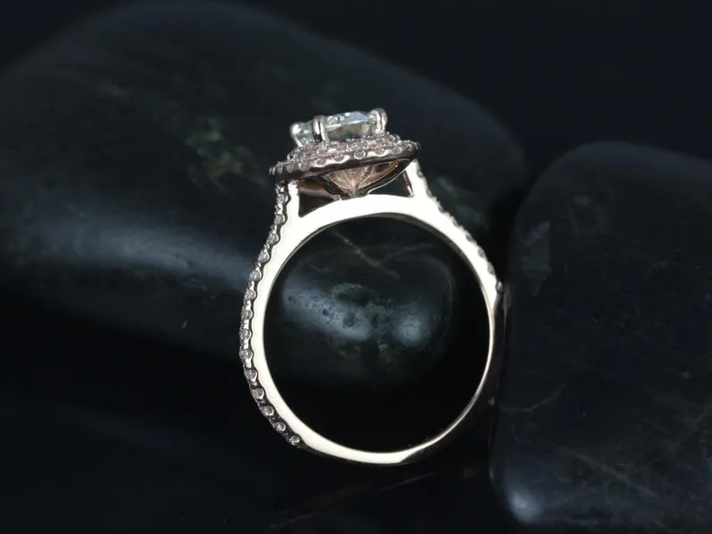 SALE 1.50ct Ready to Ship Cara 8x6mm 14kt GoldFB Moissanite Diamonds Double Halo Ring view 5