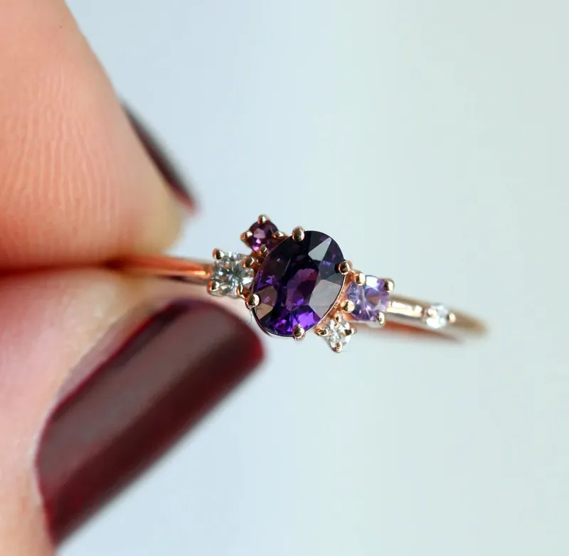 Carey Purple Sapphire Amethyst Diamond Cluster Ring view 2