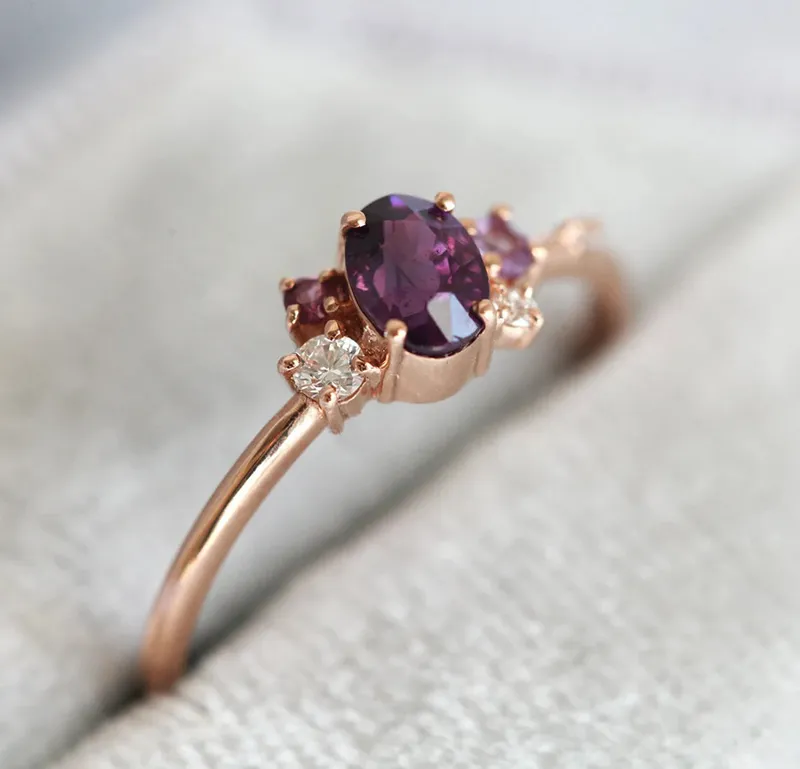 Carey Purple Sapphire Amethyst Diamond Cluster Ring view 3