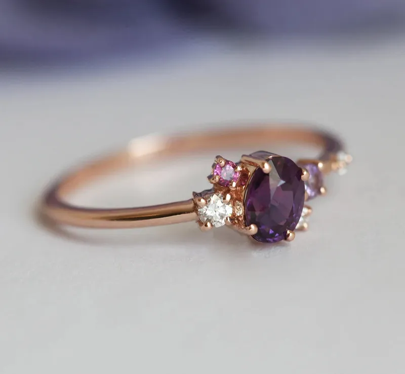 Carey Purple Sapphire Amethyst Diamond Cluster Ring view 4
