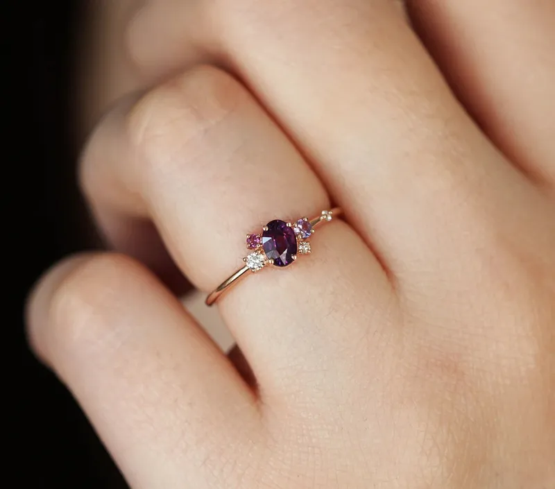 Carey Purple Sapphire Amethyst Diamond Cluster Ring view 5