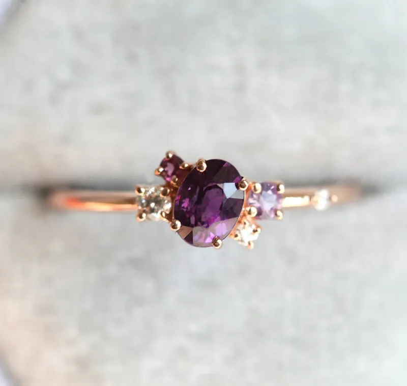 Carey Purple Sapphire Amethyst Diamond Cluster Ring view 6