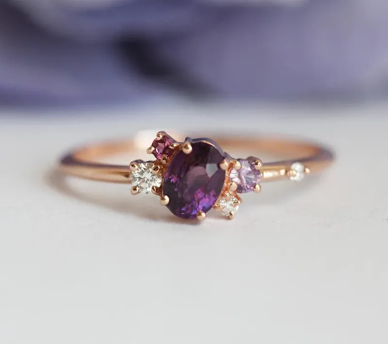 Carey Purple Sapphire Amethyst Diamond Cluster Ring view 7