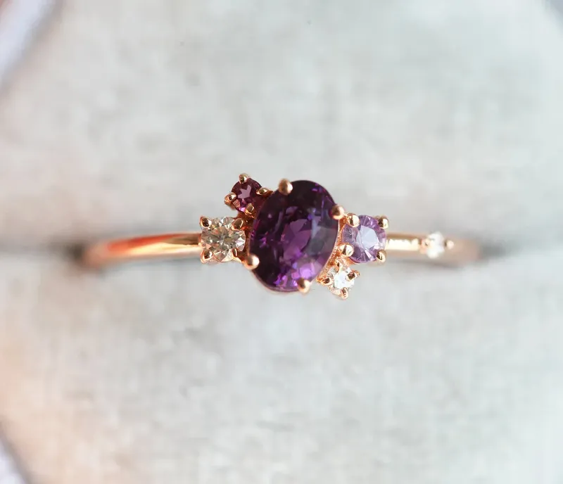 Carey Purple Sapphire Amethyst Diamond Cluster Ring pink sapphire oval cut engagement ring