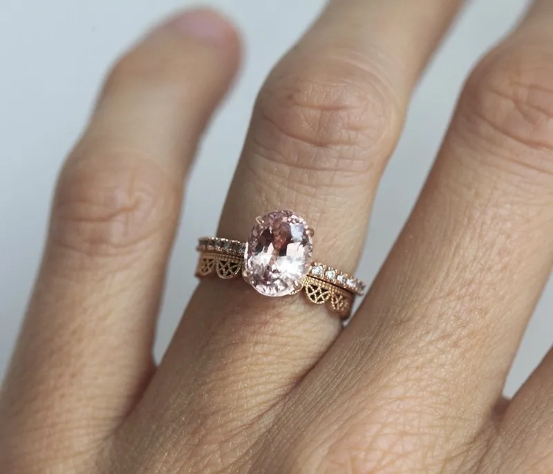 Carla Peach Sapphire Diamond Ring view 3