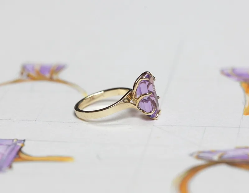 Cassandra Baguette Cut Amethyst Ring view 3