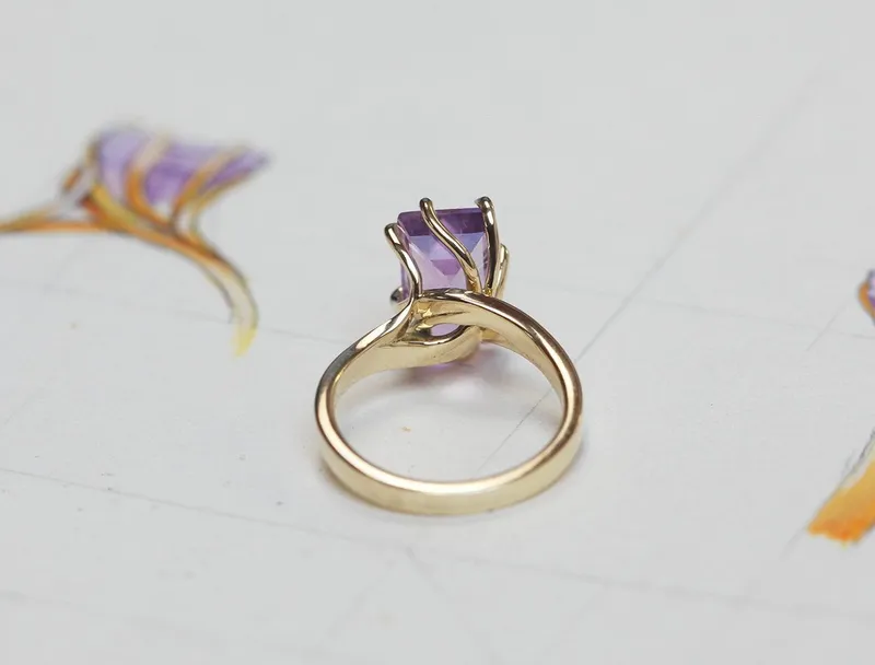 Cassandra Baguette Cut Amethyst Ring view 4