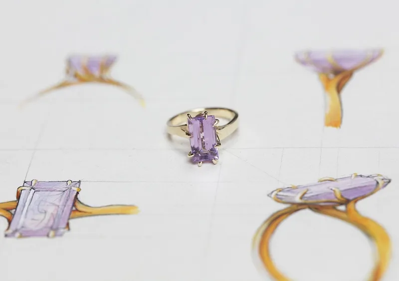 Cassandra Baguette Cut Amethyst Ring view 5